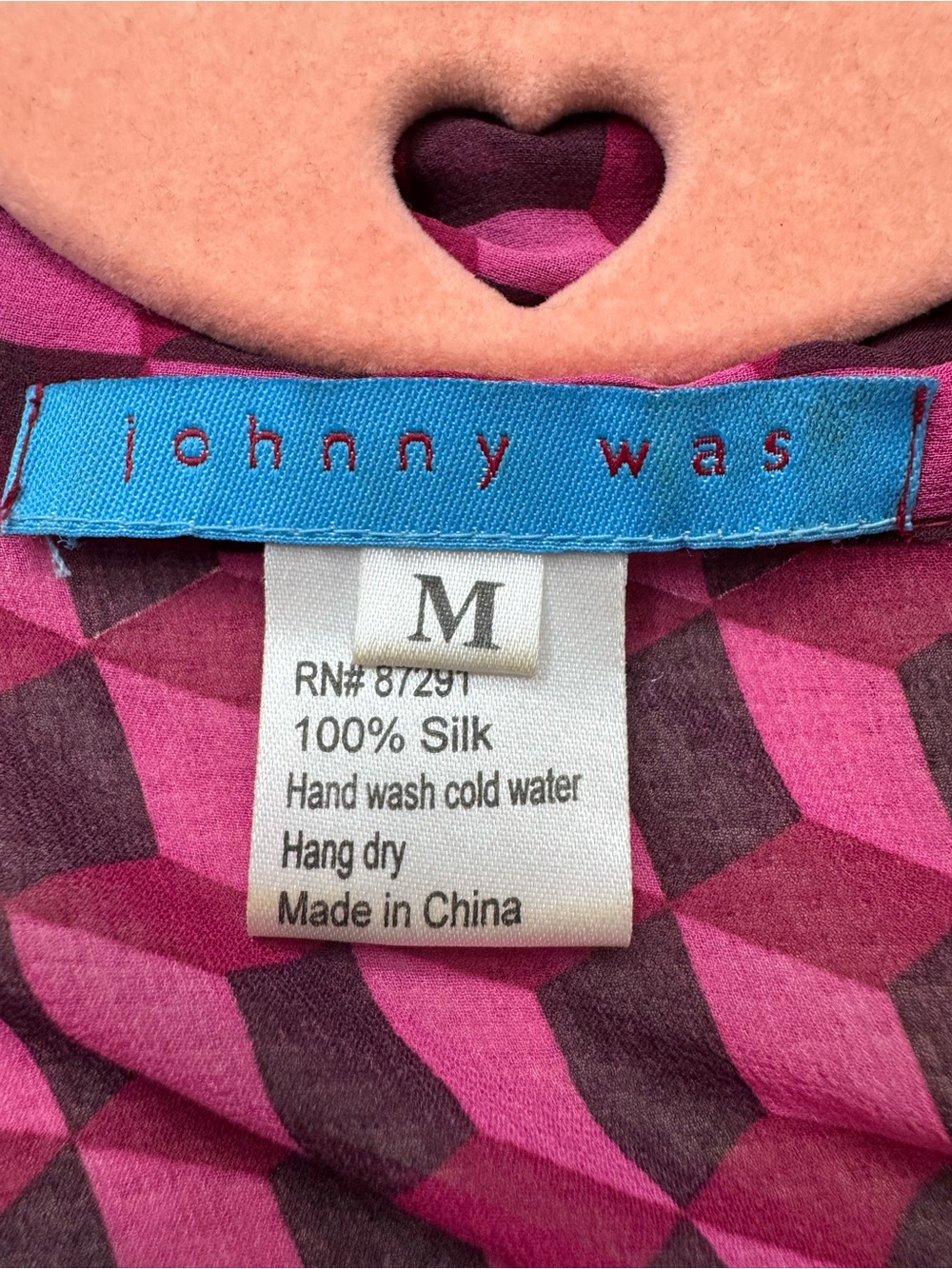 Johnny Was Pink Geometric Ruffle Button-Front Blouse - Picture 7 of 8